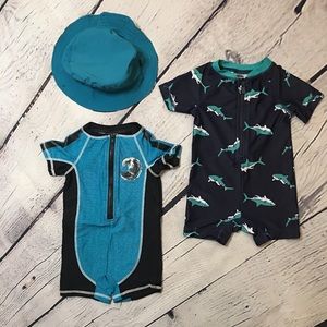 Baby boy one piece swimsuits and sun hat bundle 6m